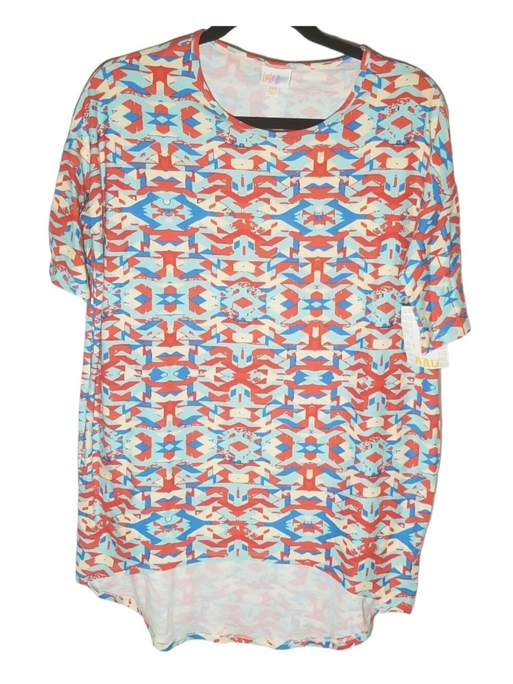 lularoe irma short sleeve shirt high low new with tags blue red size xxs READ